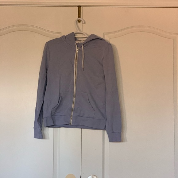 Light periwinkle blue zip sweater with a hood - Picture 1 of 3